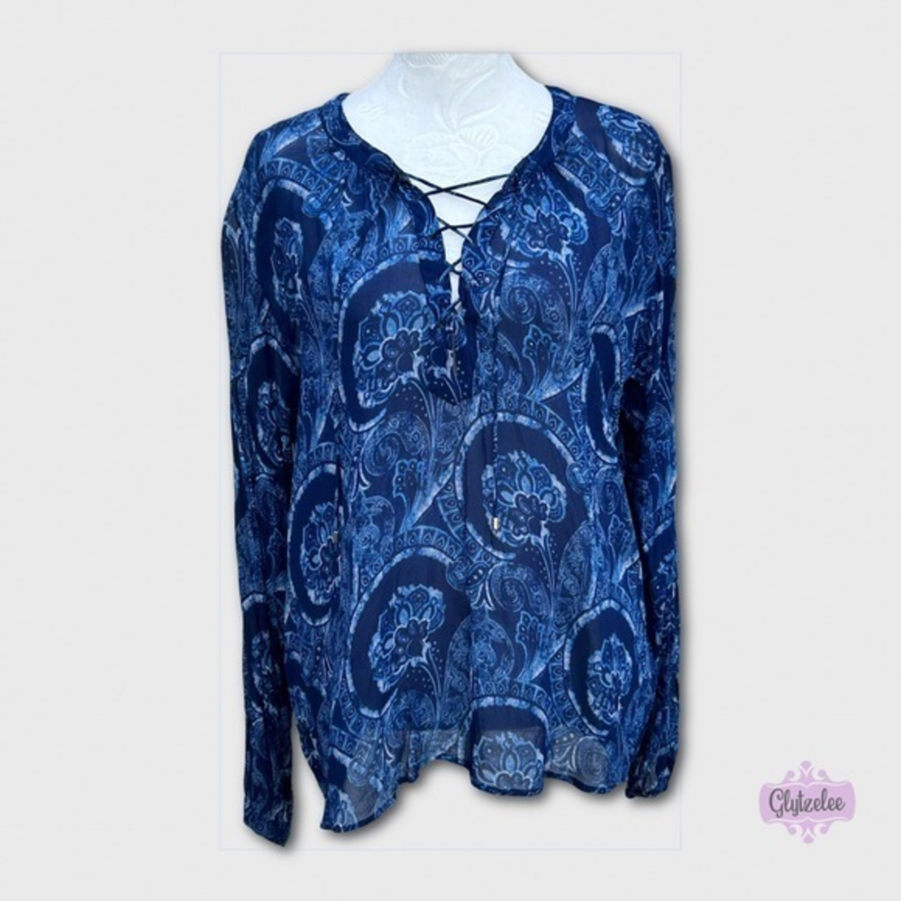 Polo Ralph Lauren Bohemian Lace Neck Semi Sheer Long Sleeve Tunic Women’s Size L